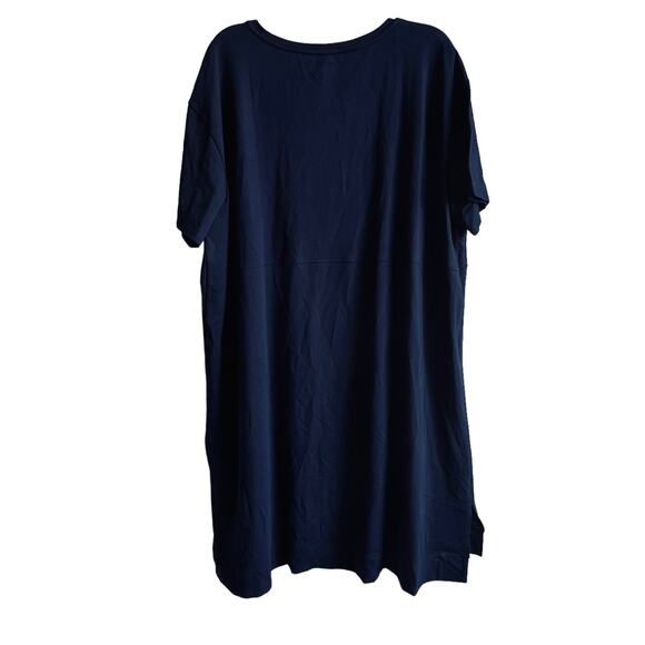 Eileen Fisher Navy Jersey Shift T-Shirt Dress 3X Organic Cotton Stretch Midi - Picture 2 of 7